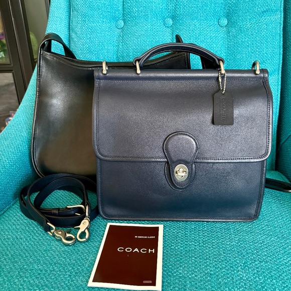 Vintage Coach Leather Willis Bag 9927 Denim Blue with Nickel - Picture 1 of 11